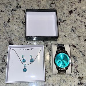 Nine West watch, necklace and earrings set